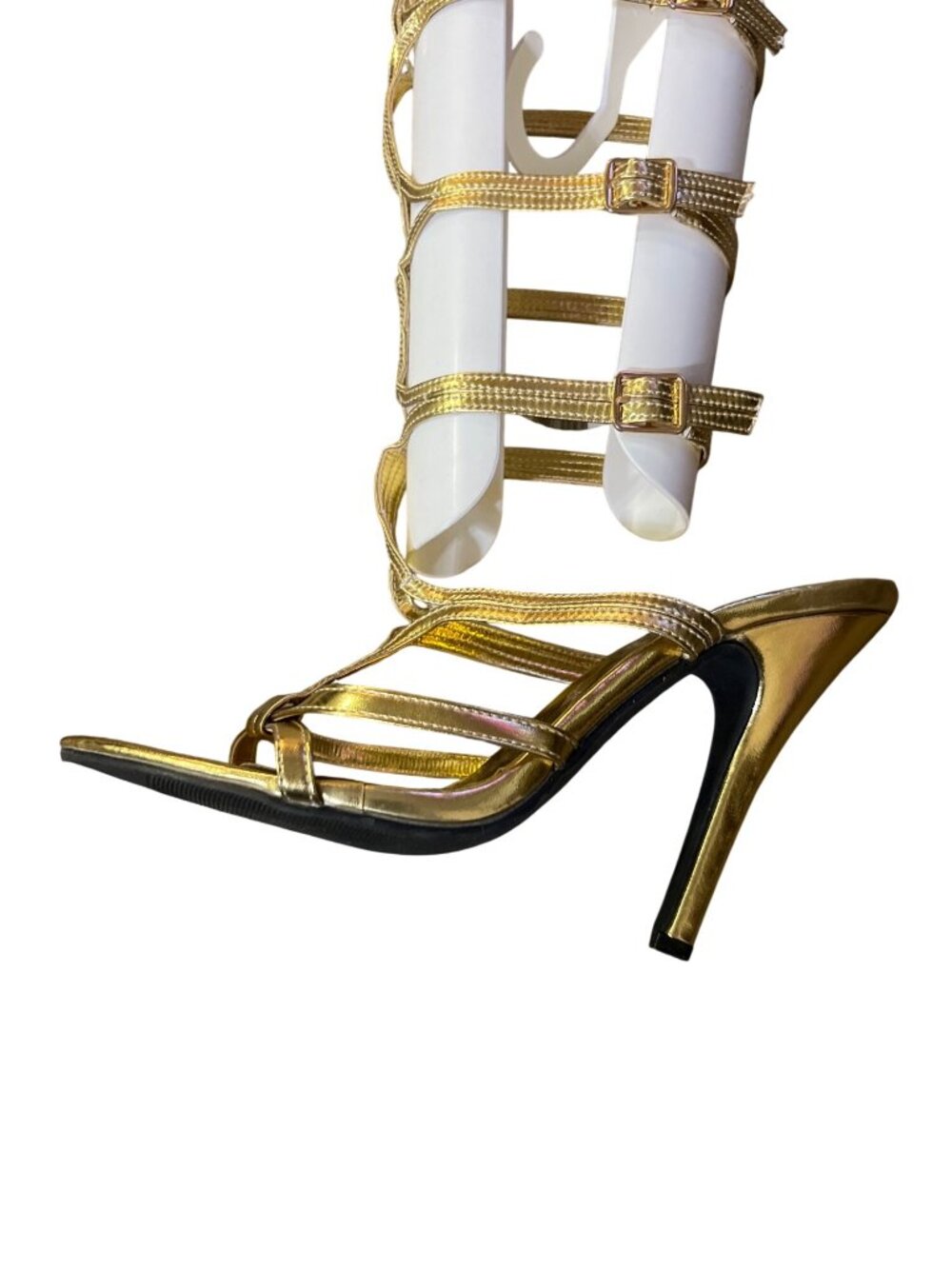 FUN Gold Gladiator Knee High Heels Strappy Sandals Women's 8 Used - Picture 12 of 16